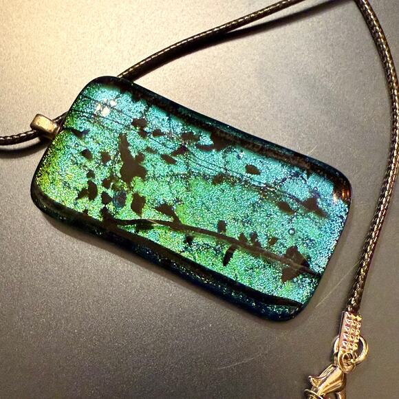 Sparkly Blue Green Dichroic Artisan Glass Pendant - Picture 5 of 8